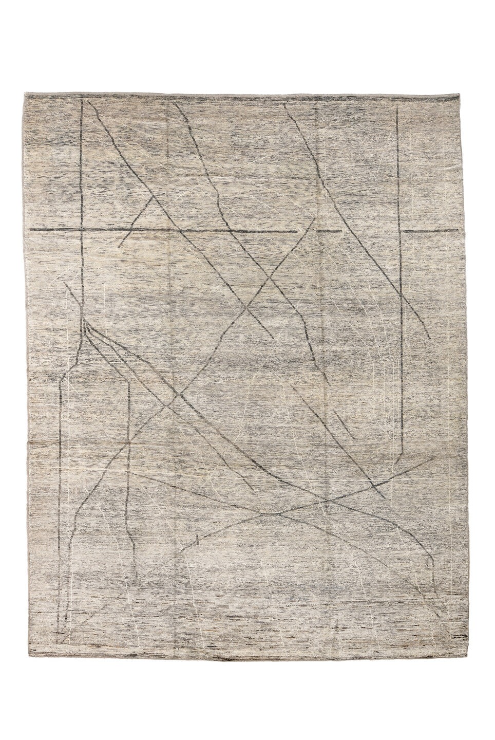 9' x 12' one-of-a-kind handmade vintage Tulu large size rug. Color palette: dark gray, dim gray, gainsboro, gray, light gray