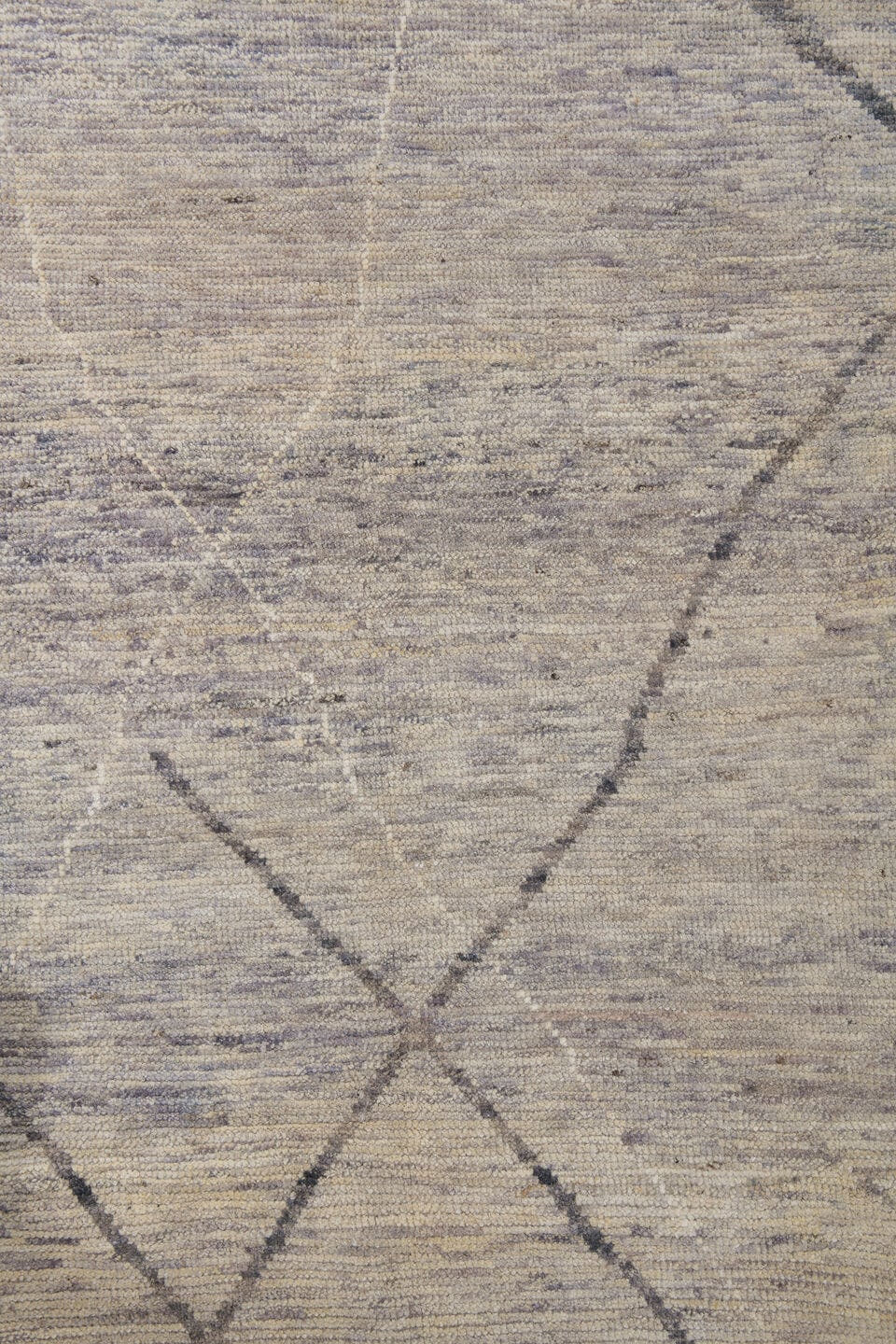 9' x 12' one-of-a-kind handmade vintage Tulu large size rug. Color palette: ivory, taupe, charcoal, cream, gray, beige