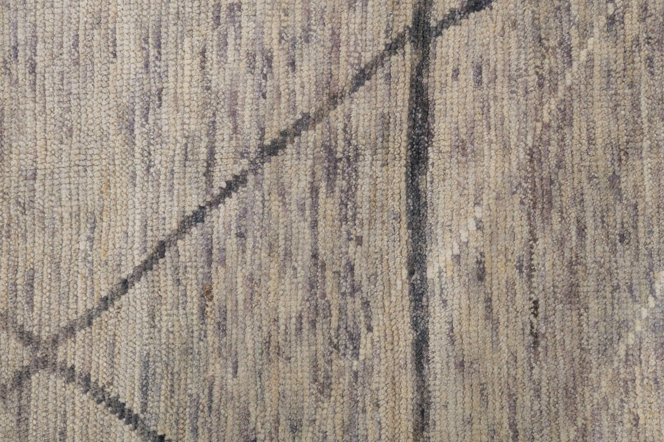 9' x 12' one-of-a-kind handmade vintage Tulu large size rug. Color palette: ivory, taupe, charcoal, cream, gray, beige