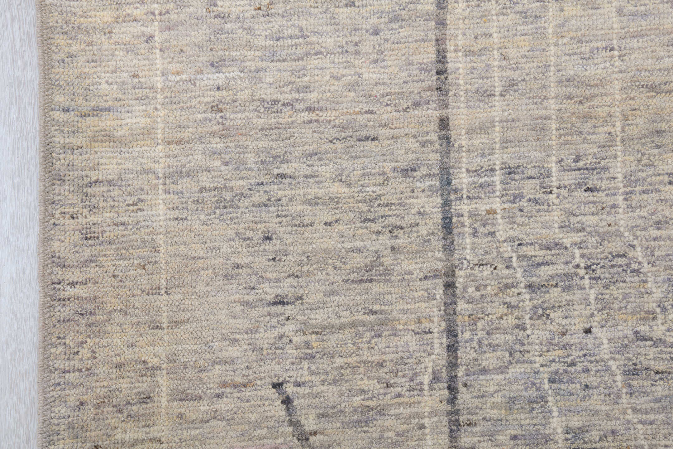 9' x 12' one-of-a-kind handmade vintage Tulu large size rug. Color palette: ivory, taupe, charcoal, cream, gray, beige
