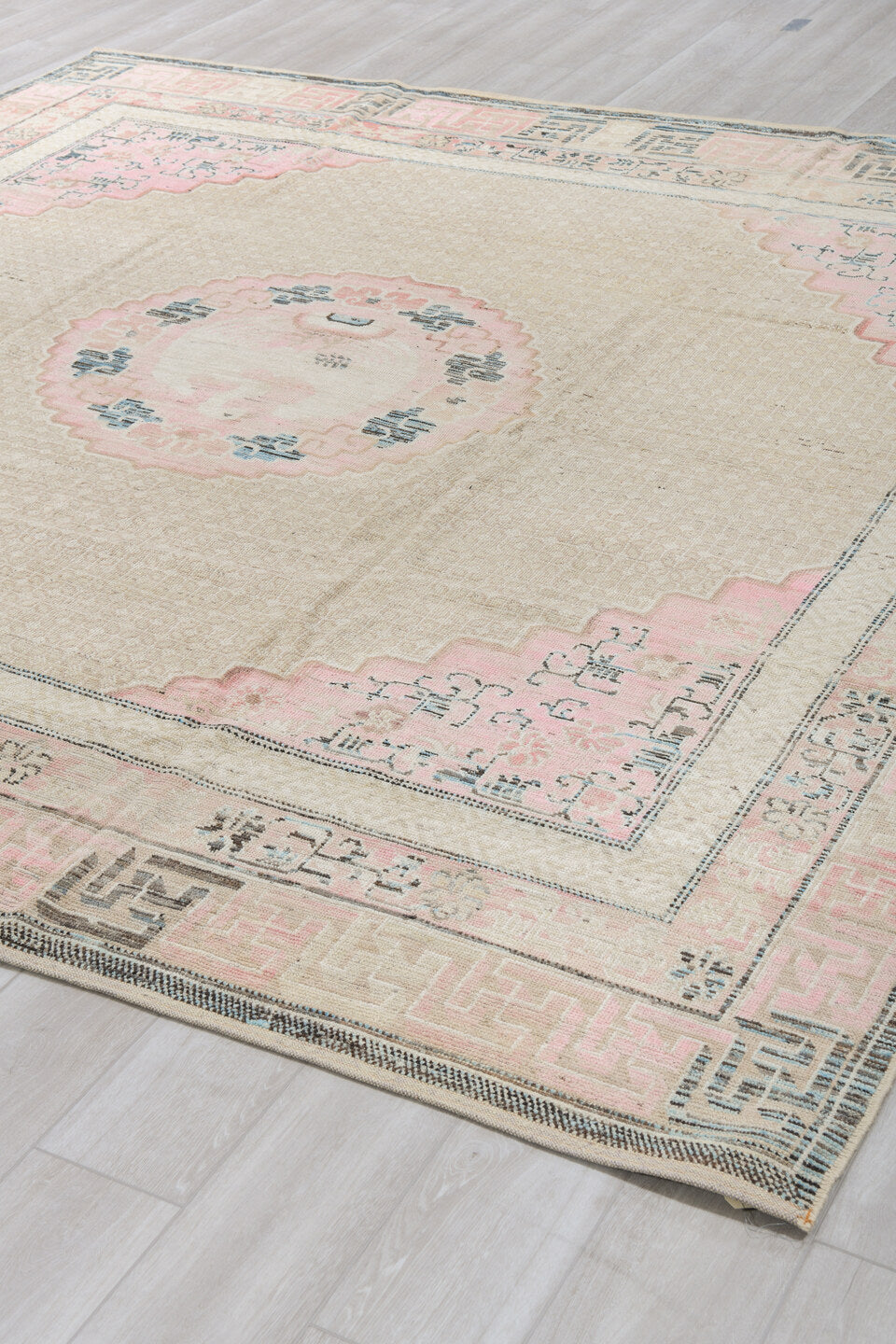 10' x 9' one-of-a-kind handmade vintage Chinese large size rug. Color palette: ivory, blush, charcoal, taupe, cream