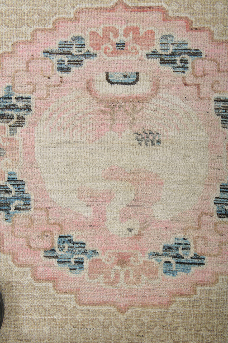 10' x 9' one-of-a-kind handmade vintage Chinese large size rug. Color palette: ivory, blush, charcoal, taupe, cream