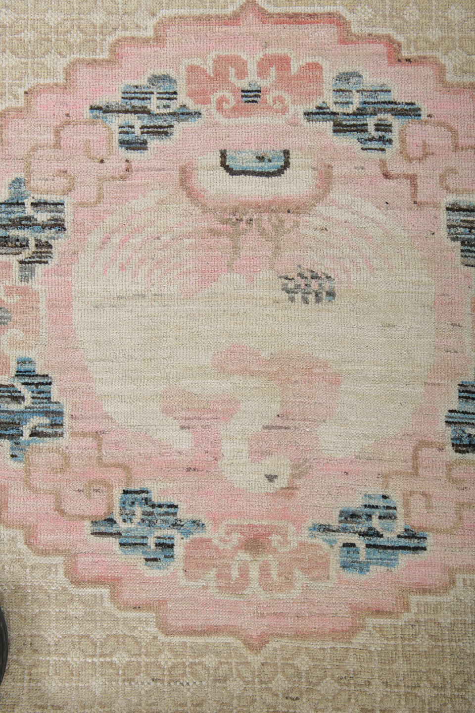 10' x 9' one-of-a-kind handmade vintage Chinese large size rug. Color palette: ivory, blush, charcoal, taupe, cream