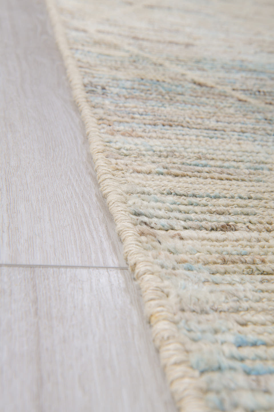 10' x 13' one-of-a-kind handmade vintage Tulu large size rug. Color palette: ivory, pale blue, taupe, cream, charcoal, beige