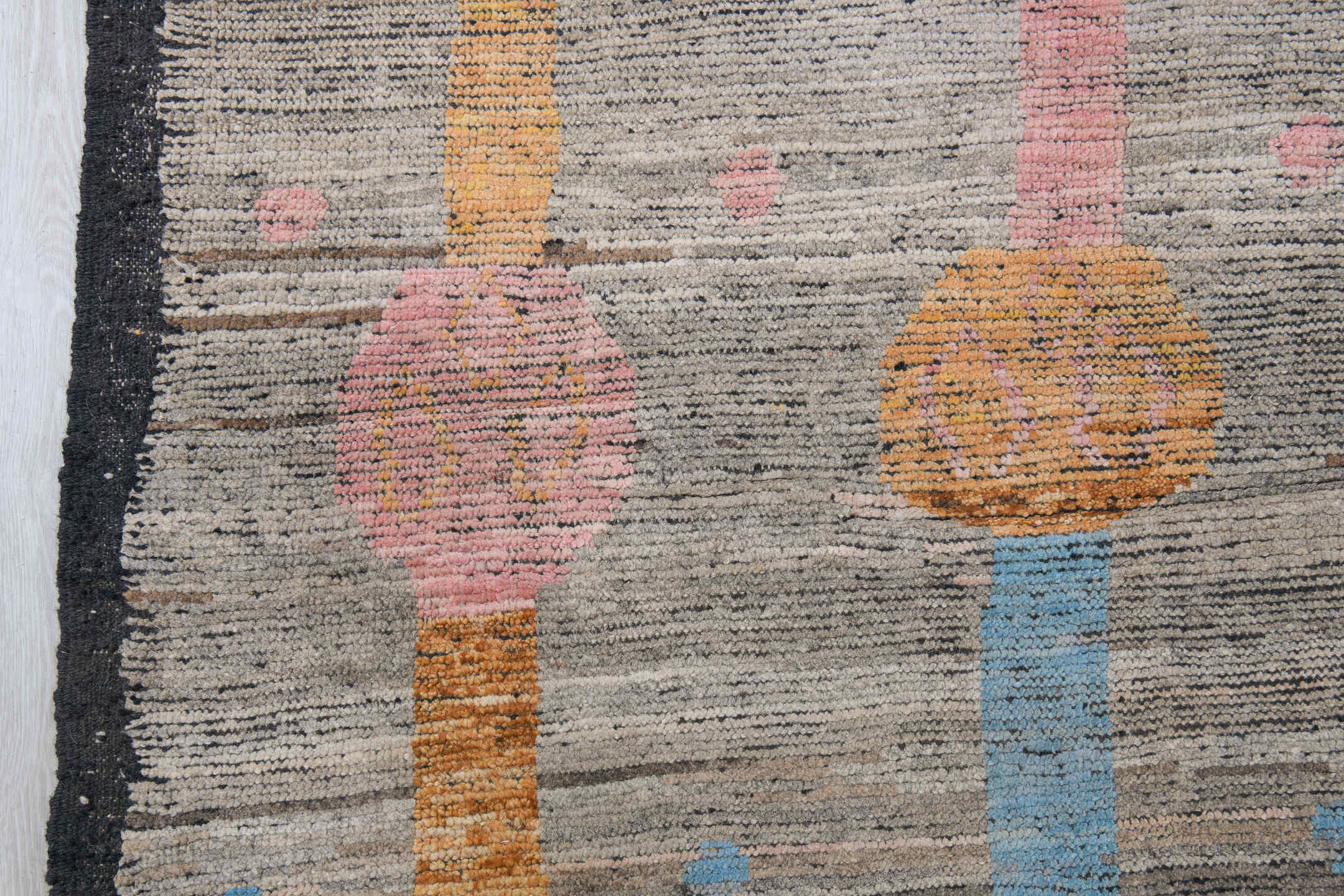 10' x 13' one-of-a-kind handmade vintage Tulu large size rug. Color palette: gray, terra cotta, camel, blush, pale gold