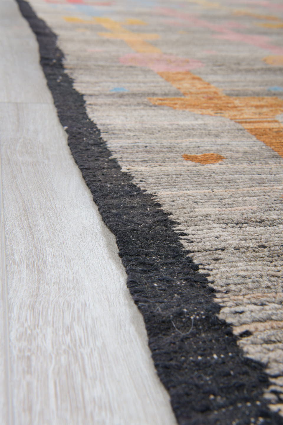 10' x 13' one-of-a-kind handmade vintage Tulu large size rug. Color palette: gray, terra cotta, camel, blush, pale gold