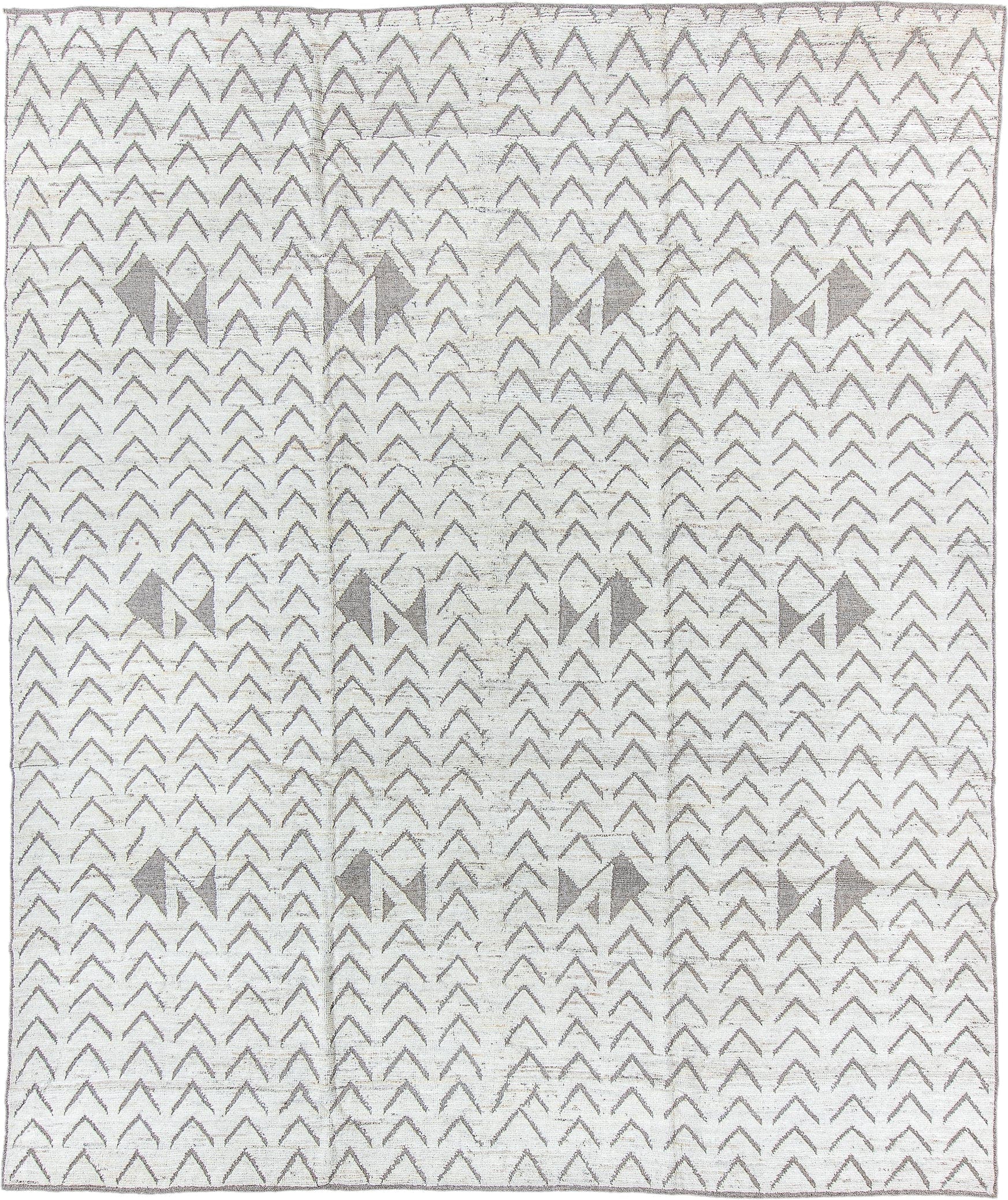 9' x 11' one-of-a-kind handmade vintage Tulu large size rug. Color palette: ivory, taupe, gray, cream, beige