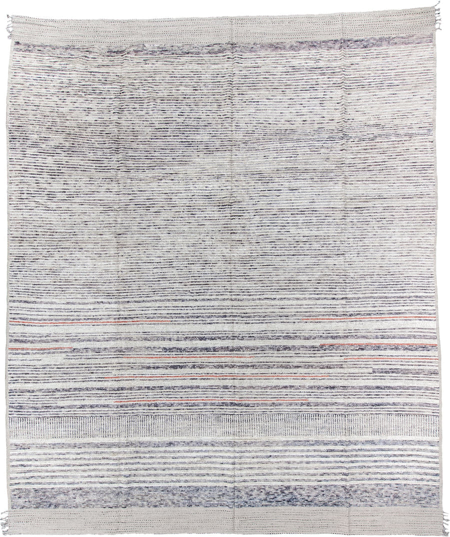 12' x 15' one-of-a-kind handmade vintage Tulu oversize rug. Color palette: ivory, charcoal, slate, rust, taupe, gray, black