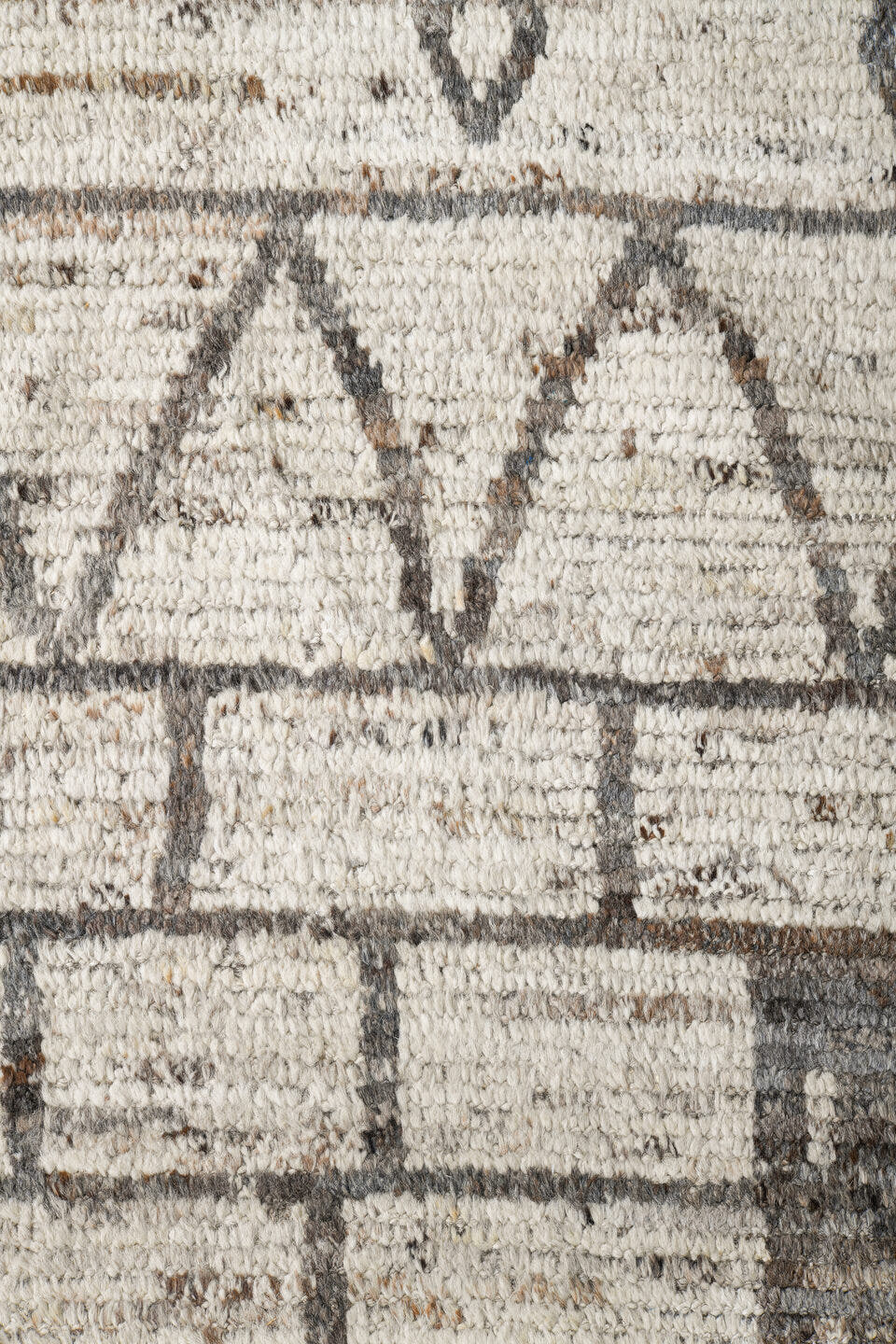 9' x 11' one-of-a-kind handmade vintage Tulu large size rug. Color palette: ivory, charcoal, taupe, cream, gray, black