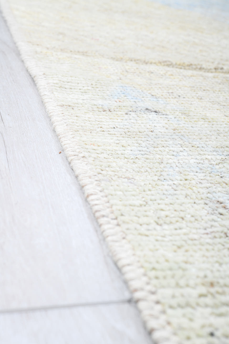 14' x 19' one-of-a-kind handmade vintage Tulu oversize rug. Color palette: ivory, blush, pale blue, soft gold, cream, sand