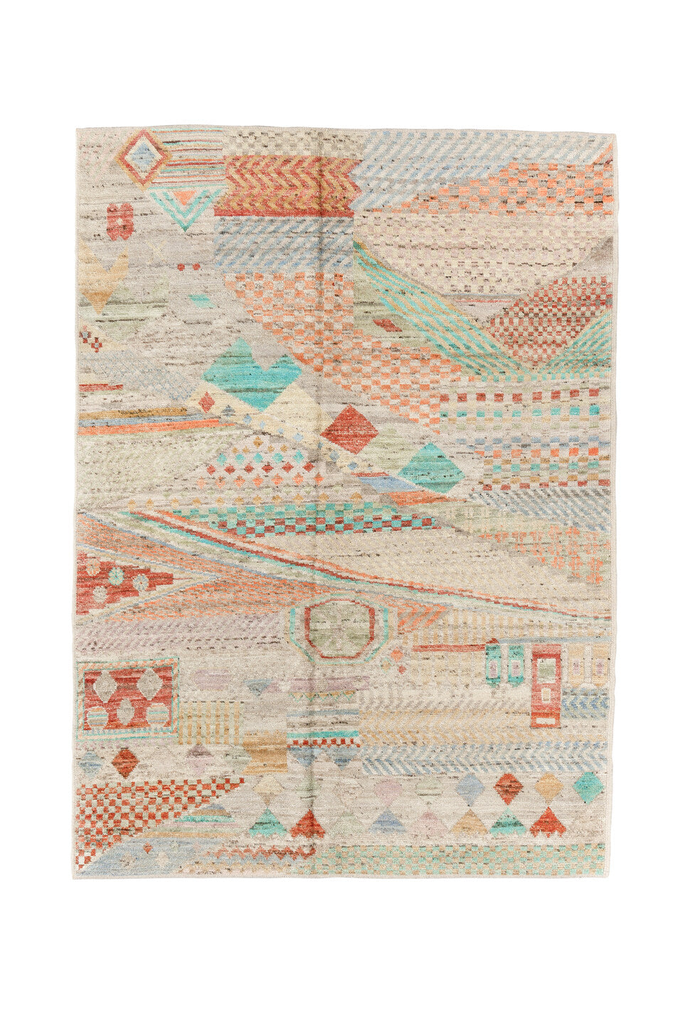 5' x 8' one-of-a-kind handmade vintage Tulu medium size rug. Color palette: black, blue, brown, charcoal, gray, green