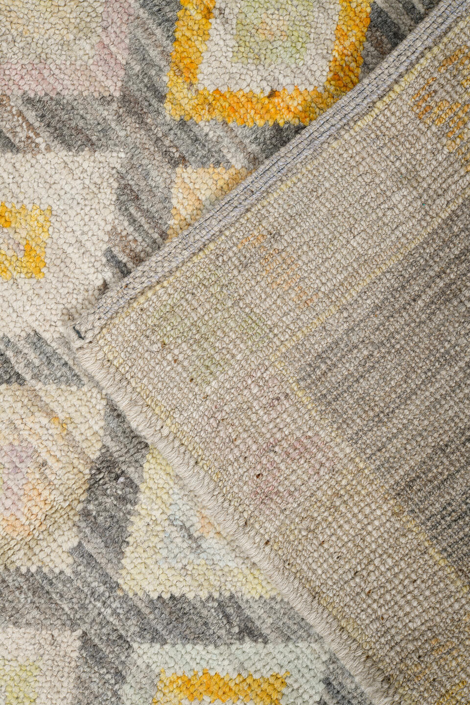 4' x 6' one-of-a-kind handmade vintage Tulu small size rug. Color palette: gray, ivory, cream, taupe, pale gold, sand