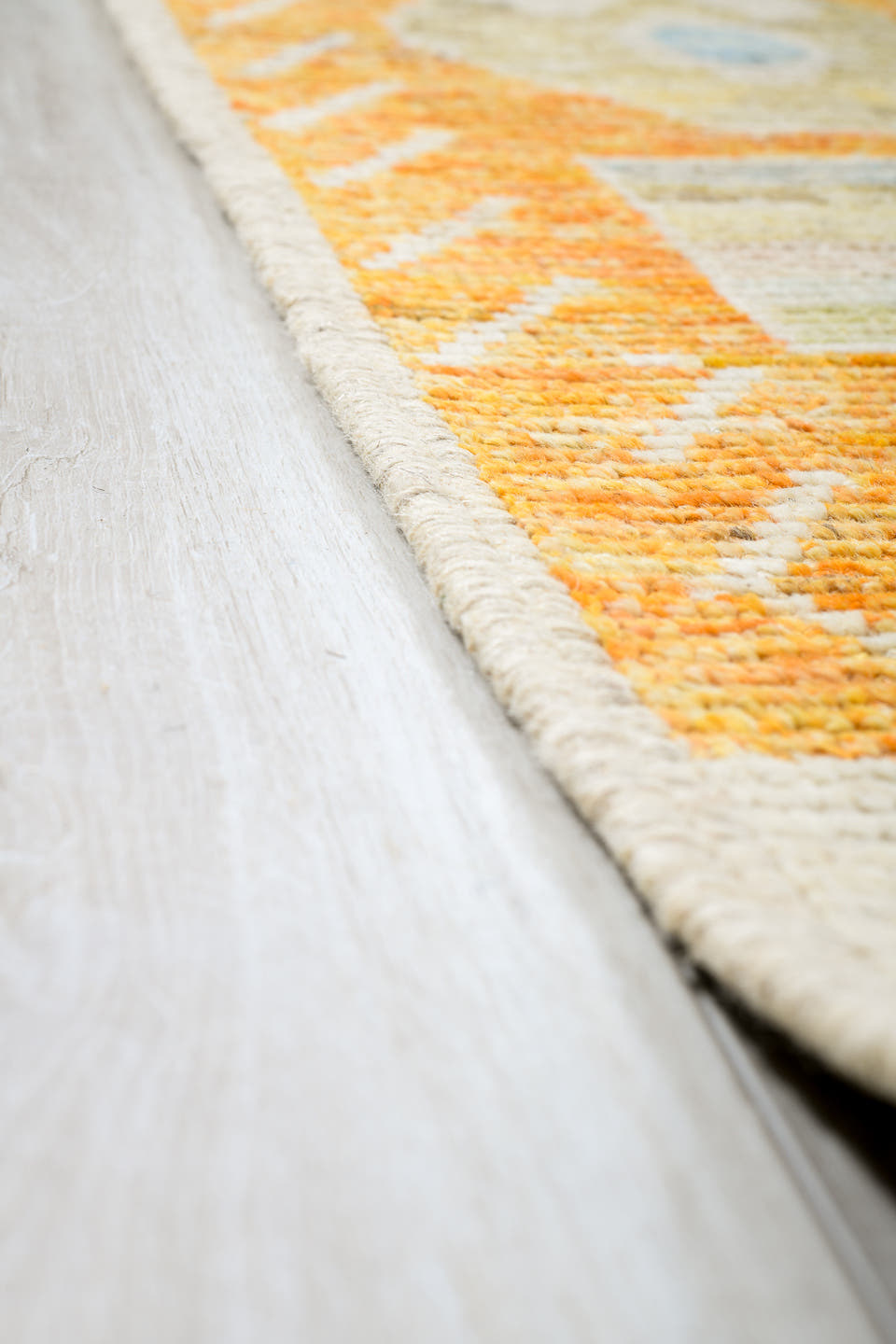 13' x 16' one-of-a-kind handmade vintage Tulu oversize rug. Color palette: ivory, pale blue, cream, saffron, soft coral