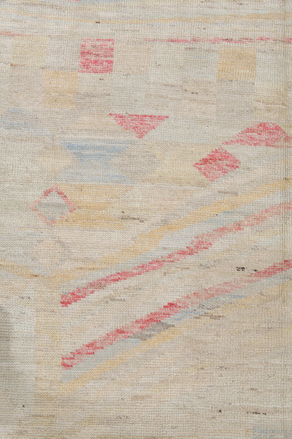10' x 14' one-of-a-kind handmade vintage Tulu large size rug. Color palette: ivory, blush, pale gold, light blue, beige