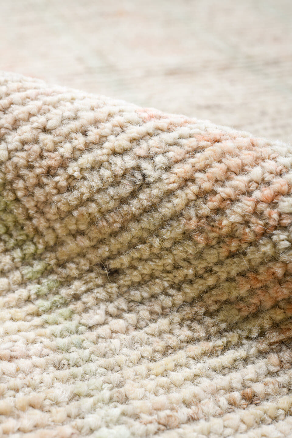 13' x 19' one-of-a-kind handmade vintage Tulu oversize rug. Color palette: ivory, cream, pale gold, pale blue, blush, beige