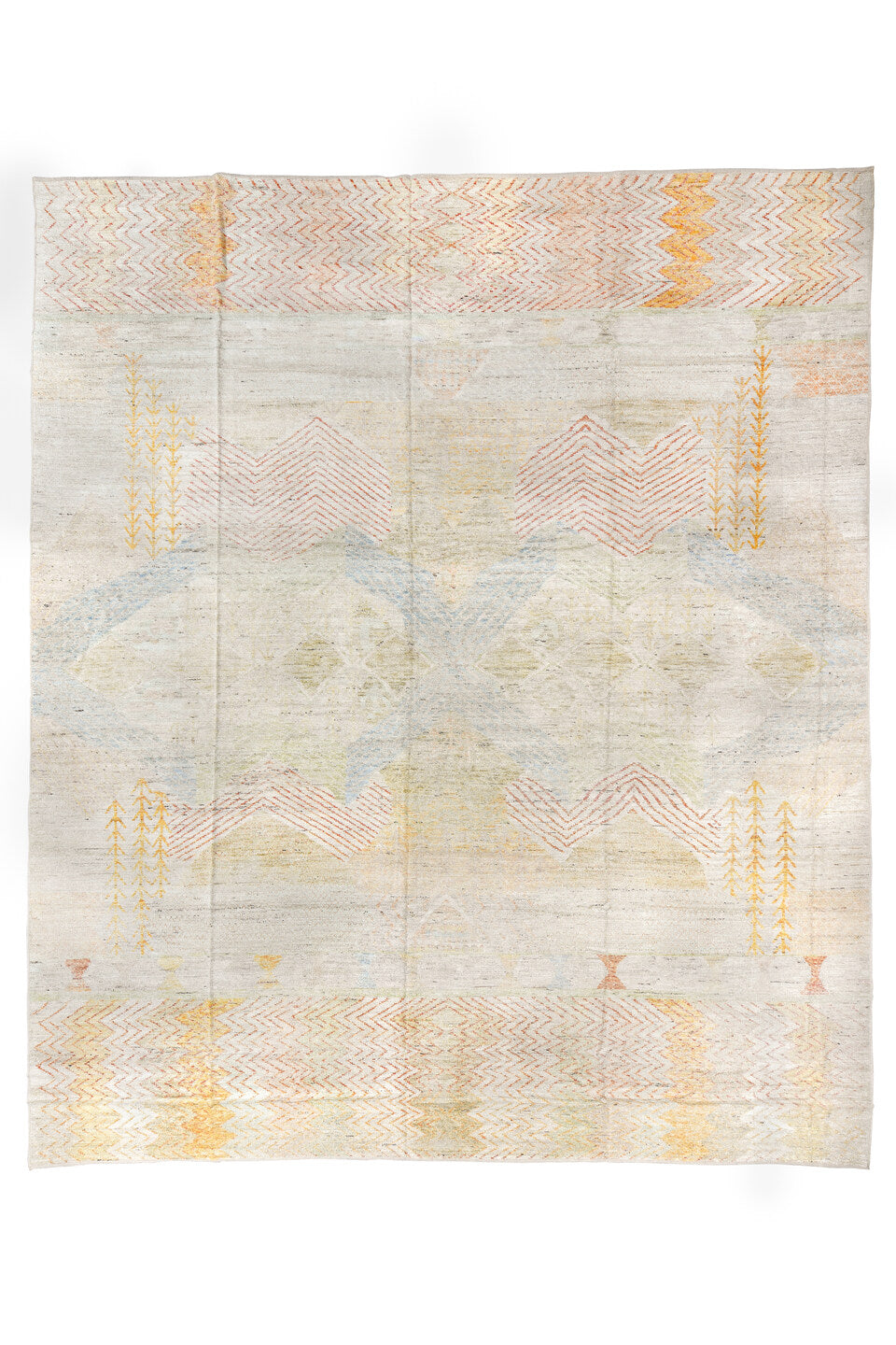 13' x 16' one-of-a-kind handmade vintage Tulu oversize rug. Color palette: brown, dark gray, gainsboro, gray, light gray