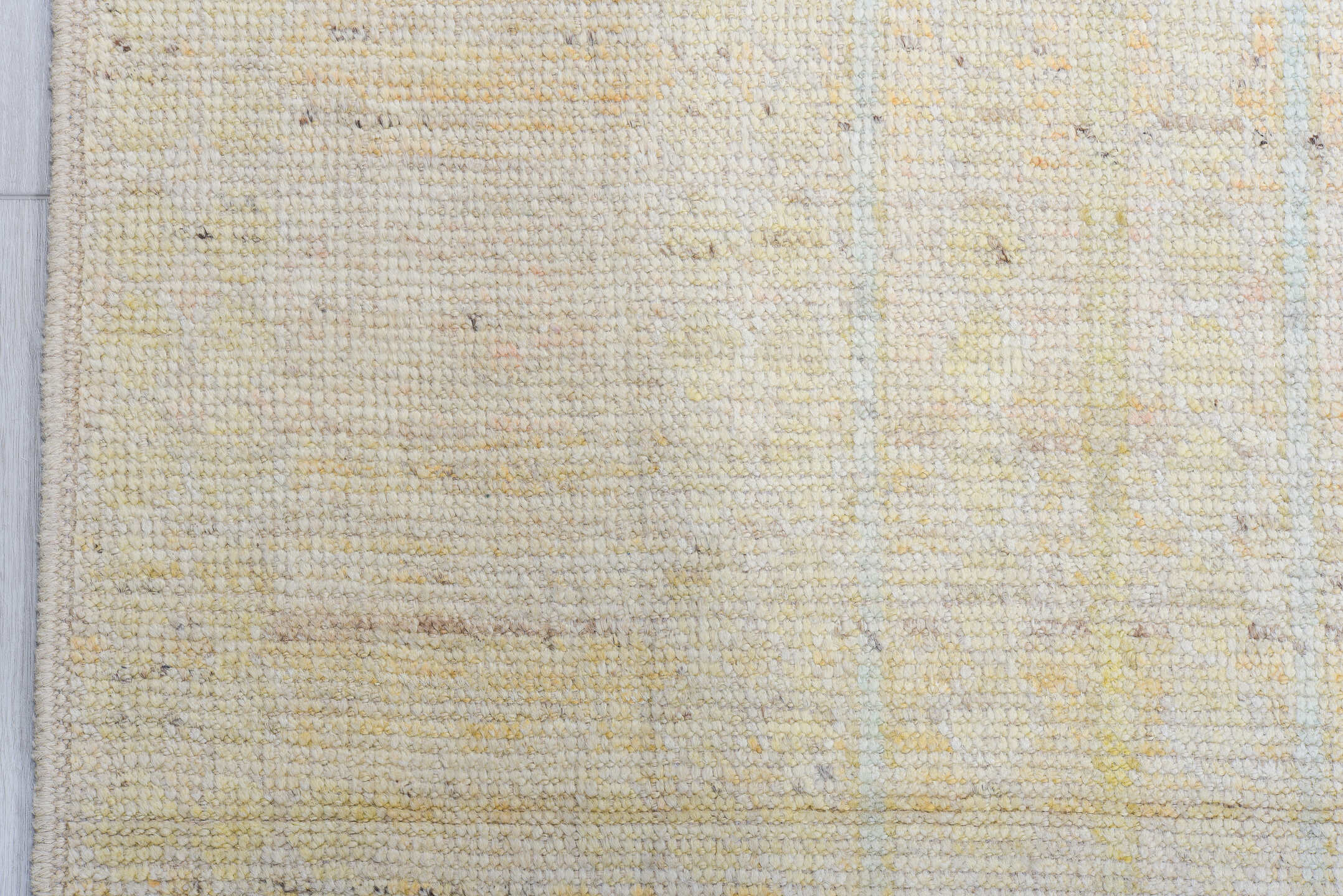 13' x 16' one-of-a-kind handmade vintage Tulu oversize rug. Color palette: ivory, pale blue, cream, peach, taupe, light gray