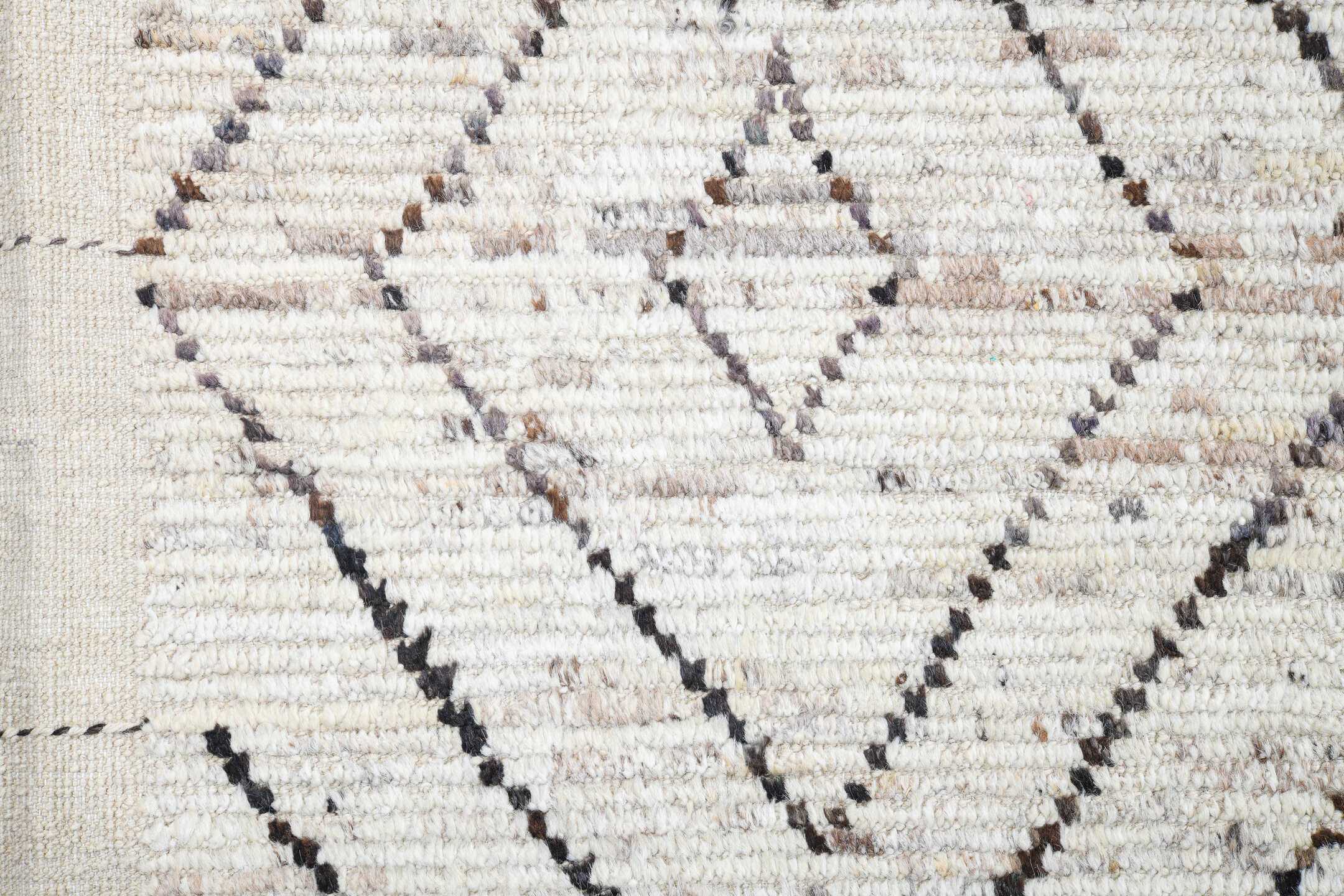 8' x 9' one-of-a-kind handmade vintage Tulu rug. Color palette: ivory, taupe, charcoal, gray, beige, black