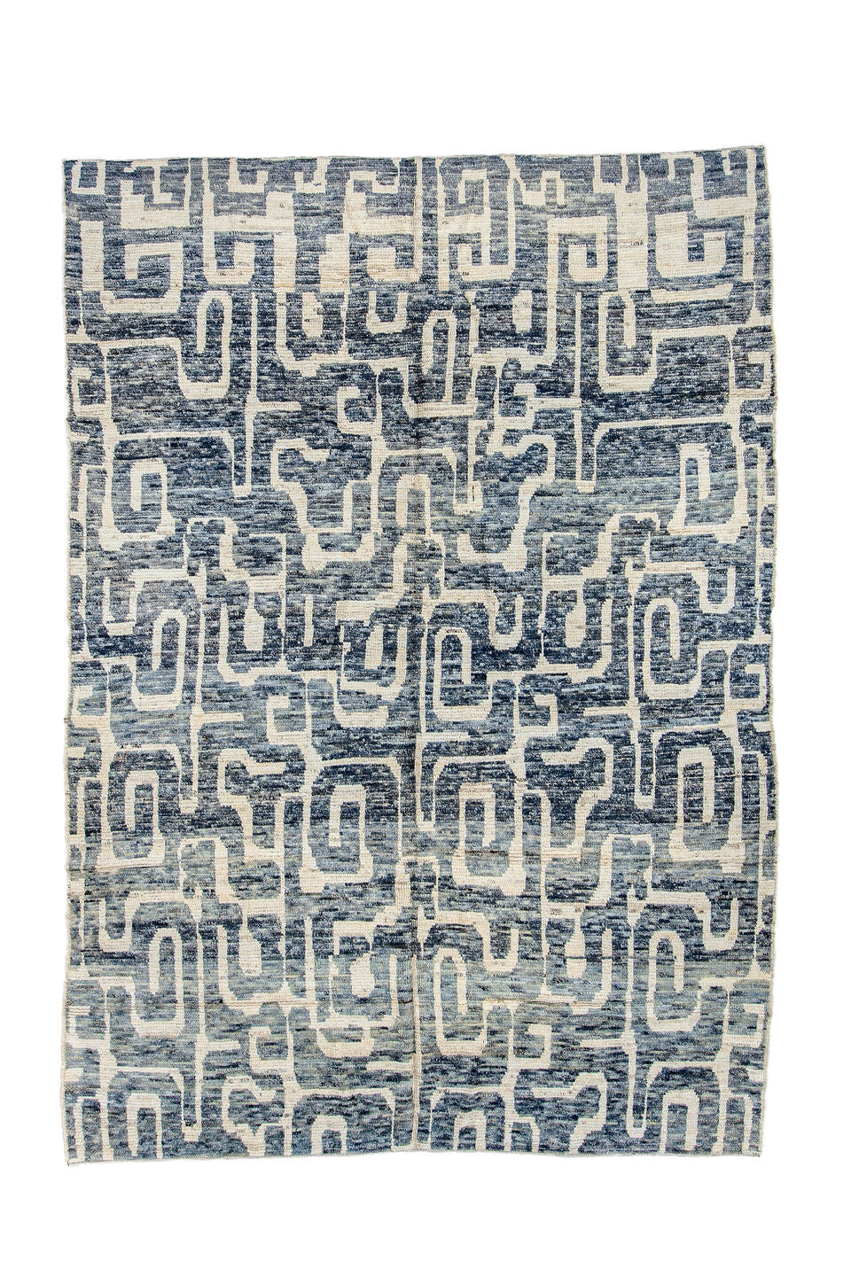 6' x 9' one-of-a-kind handmade vintage Tulu medium size rug. Color palette: arapawa, black, blue, brown, charcoal, dark gray
