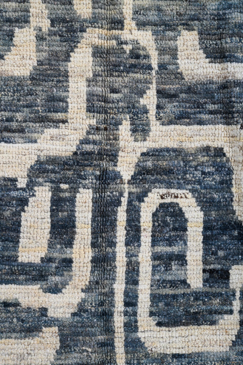 6' x 9' one-of-a-kind handmade vintage Tulu medium size rug. Color palette: blue, ivory, slate, denim, cream, gray