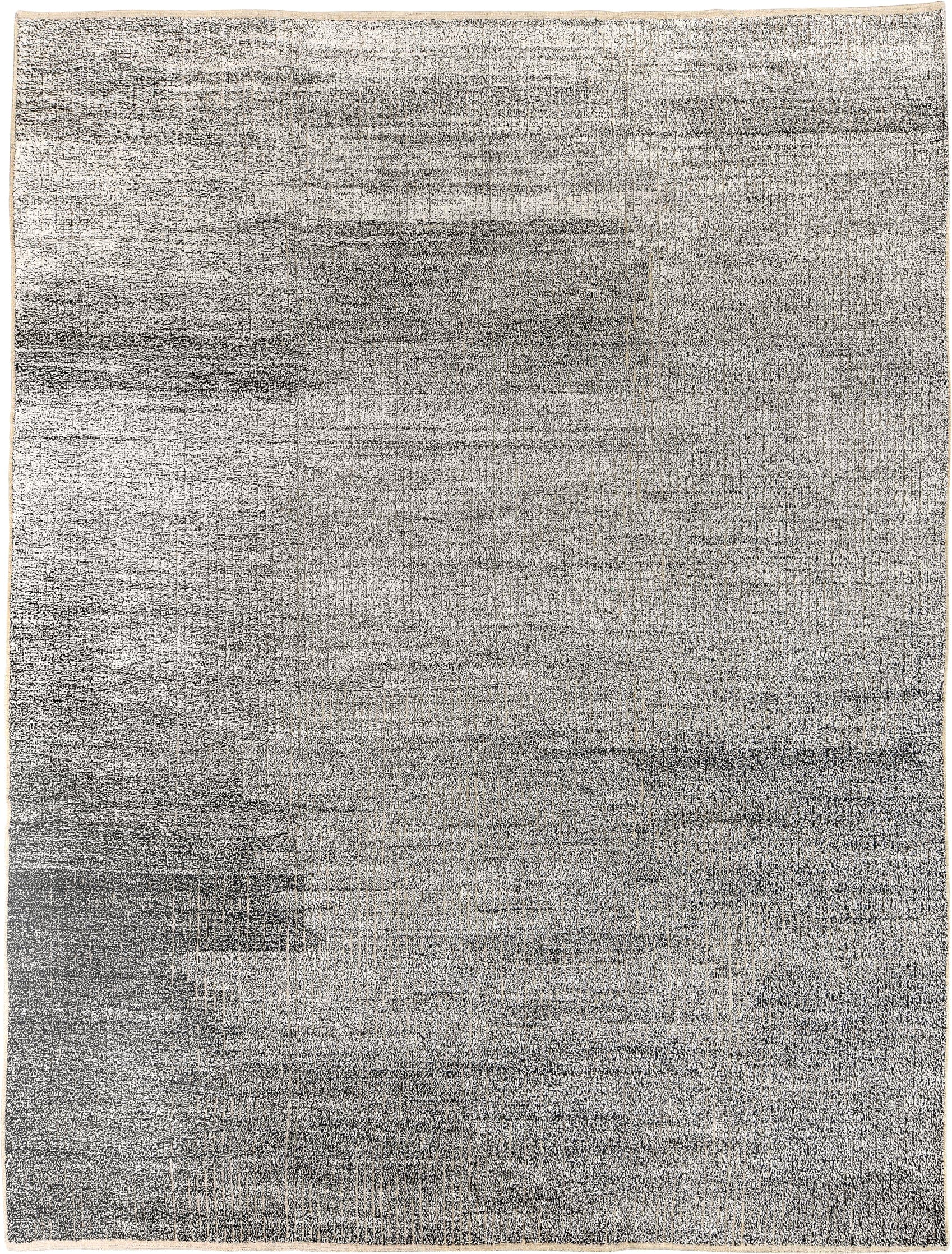 9' x 12' one-of-a-kind handmade vintage Tulu large size rug. Color palette: ivory, charcoal, gray, cream, taupe, black