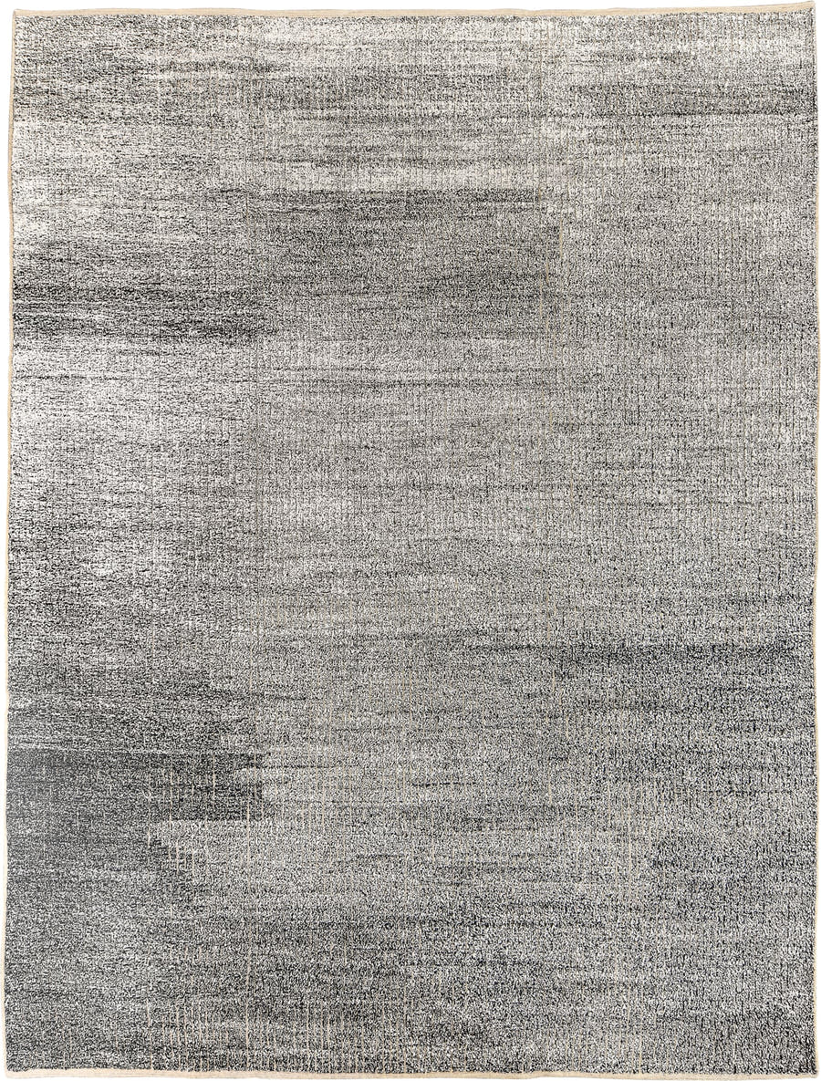 9' x 12' one-of-a-kind handmade vintage Tulu large size rug. Color palette: ivory, charcoal, gray, cream, taupe, black