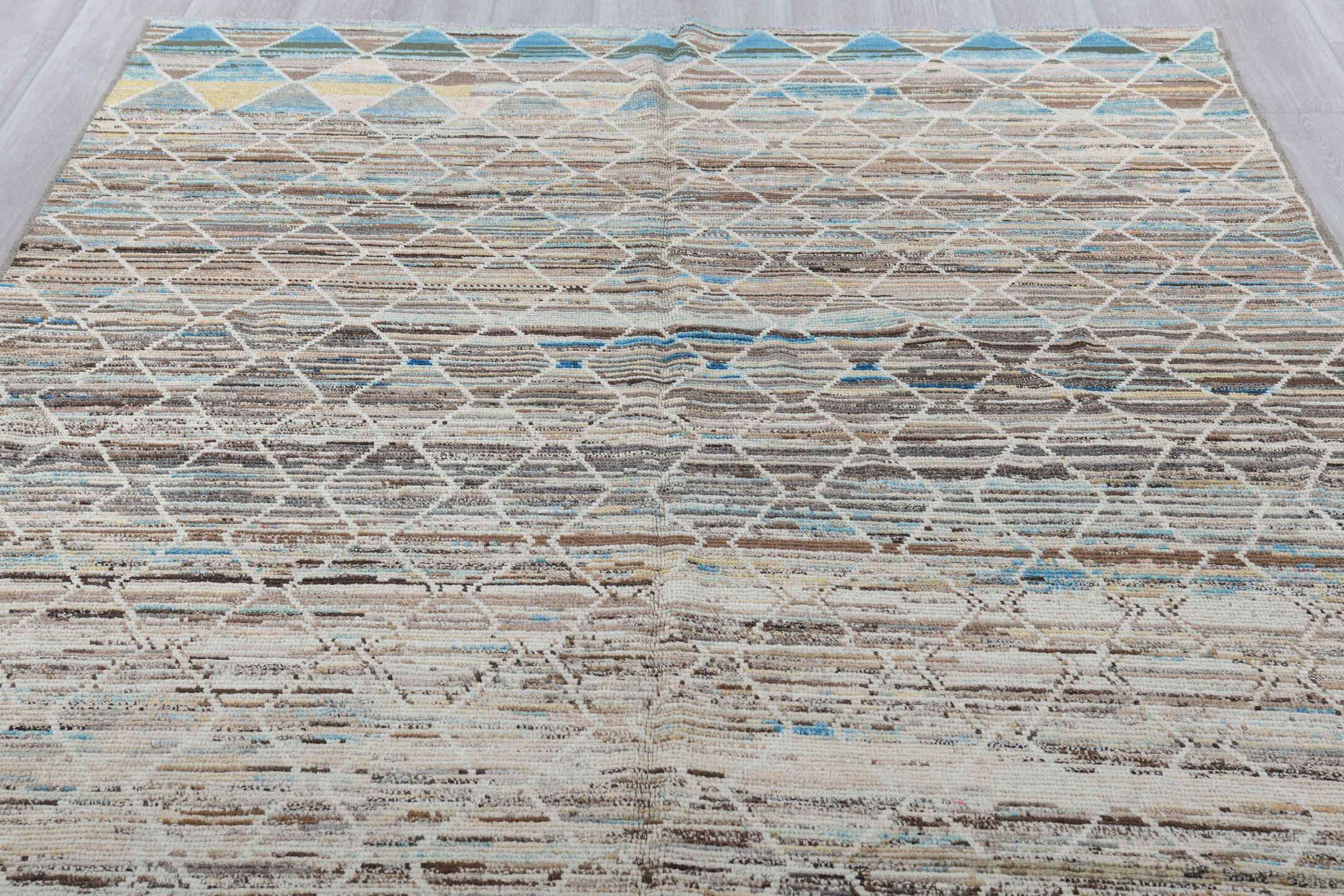 6' x 9' one-of-a-kind handmade vintage Tulu medium size rug. Color palette: blue, dark gray, dim gray, gainsboro, gray