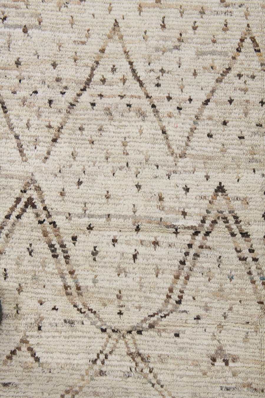 10' x 13' one-of-a-kind handmade vintage Tulu oversize rug. Color palette: ivory, taupe, brown, camel, charcoal, beige, gray