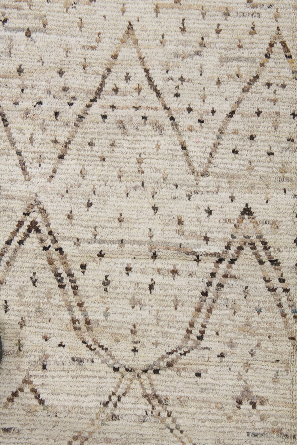 10' x 13' one-of-a-kind handmade vintage Tulu oversize rug. Color palette: ivory, taupe, brown, camel, charcoal, beige, gray