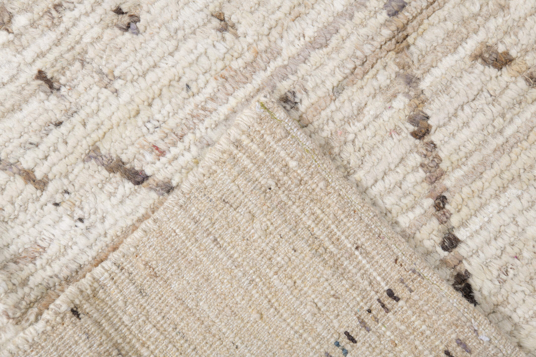10' x 13' one-of-a-kind handmade vintage Tulu oversize rug. Color palette: ivory, taupe, brown, camel, charcoal, beige, gray