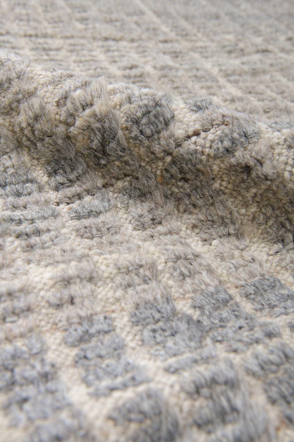 10' x 14' one-of-a-kind handmade vintage Tulu large size rug. Color palette: taupe, ivory, gray, greige, charcoal, beige