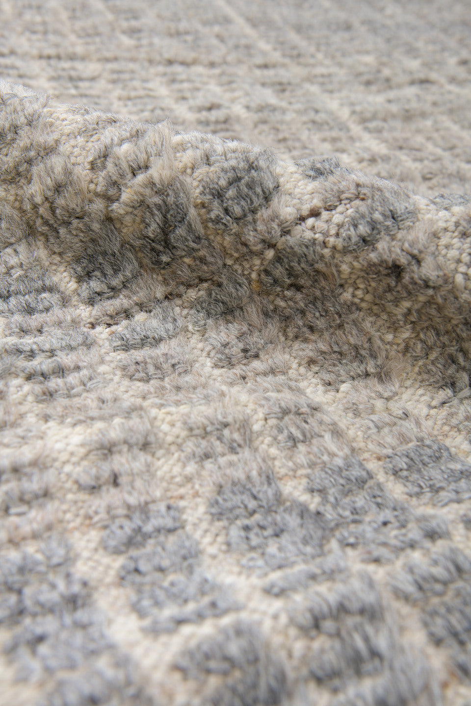 10' x 14' one-of-a-kind handmade vintage Tulu large size rug. Color palette: dark gray, gainsboro, gray, light gray