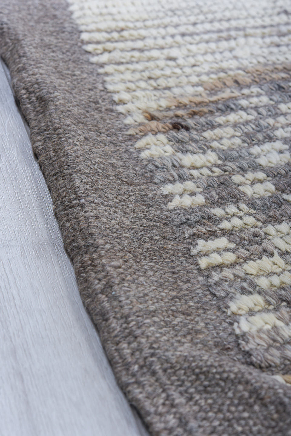 9' x 12' one-of-a-kind handmade vintage Tulu large size rug. Color palette: ivory, gray, taupe, brown, beige