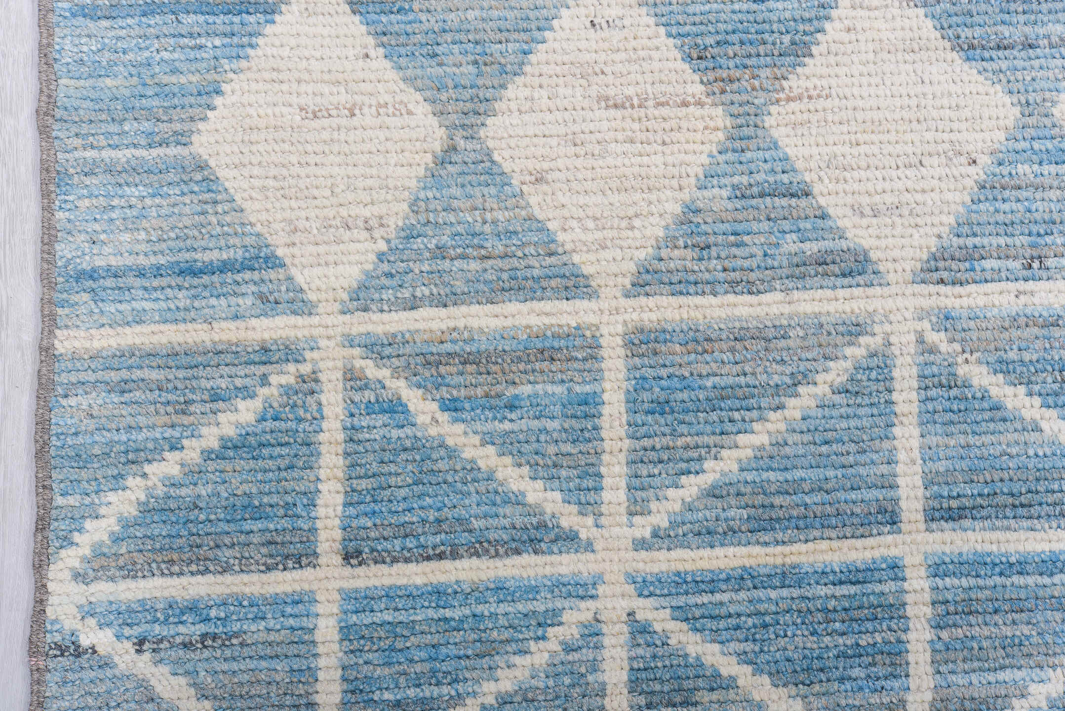 9' x 11' one-of-a-kind handmade vintage Tulu large size rug. Color palette: sky blue, ivory, powder blue, light blue