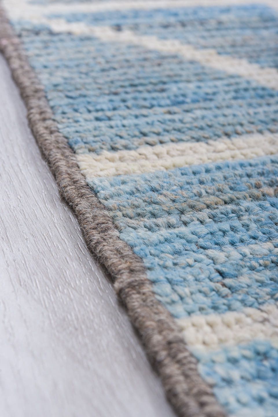 9' x 11' one-of-a-kind handmade vintage Tulu large size rug. Color palette: sky blue, ivory, powder blue, light blue