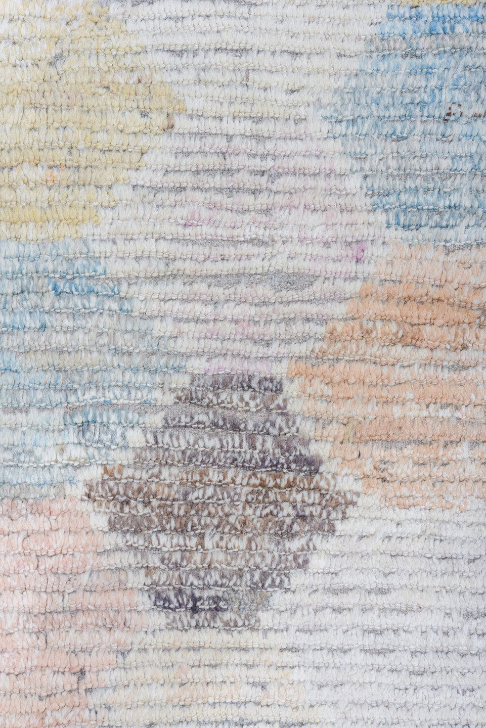 9' x 11' one-of-a-kind handmade vintage Tulu large size rug. Color palette: ivory, sky blue, charcoal, blush, pink