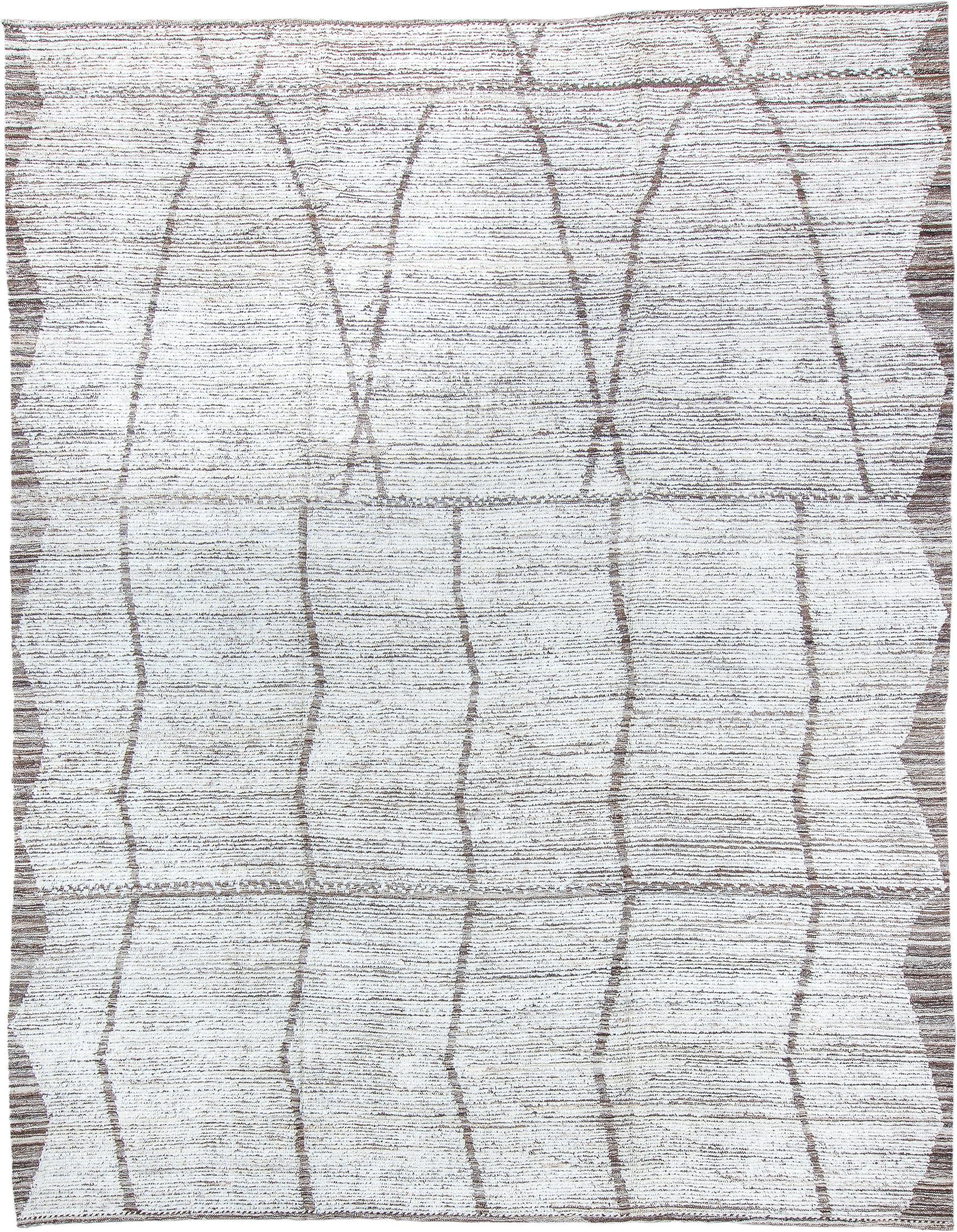 9' x 12' one-of-a-kind handmade vintage Tulu large size rug. Color palette: ivory, taupe, brown, cream, beige, gray