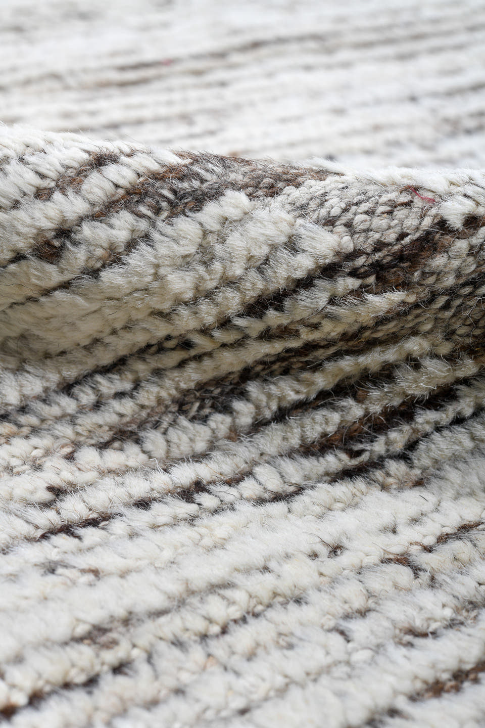 9' x 12' one-of-a-kind handmade vintage Tulu large size rug. Color palette: ivory, taupe, brown, cream, beige, gray