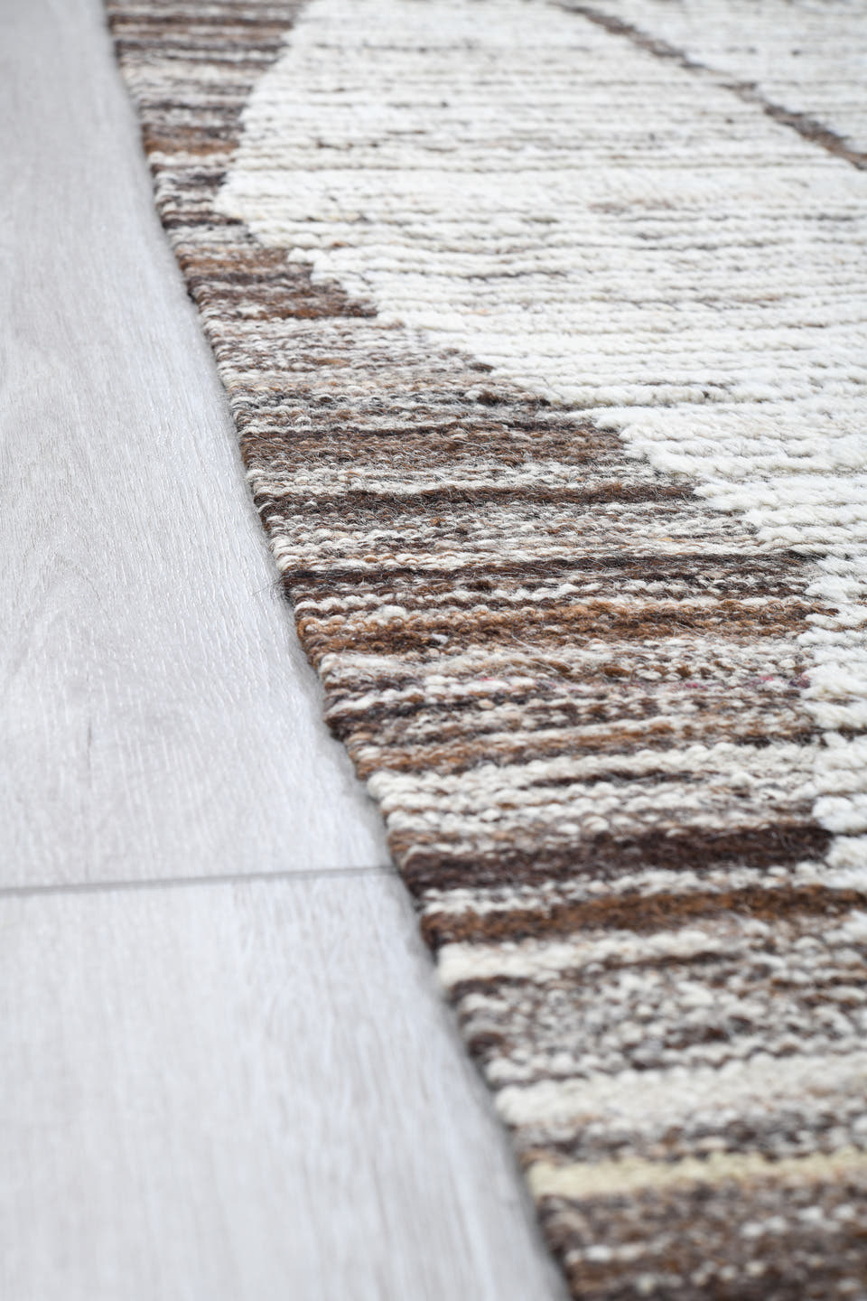 9' x 12' one-of-a-kind handmade vintage Tulu large size rug. Color palette: ivory, taupe, brown, cream, beige, gray
