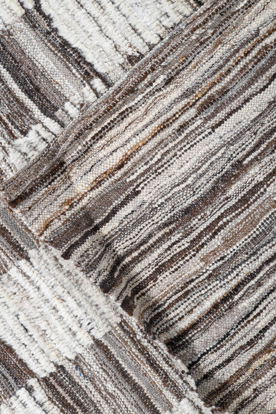 9' x 12' one-of-a-kind handmade vintage Tulu large size rug. Color palette: ivory, taupe, brown, cream, beige, gray