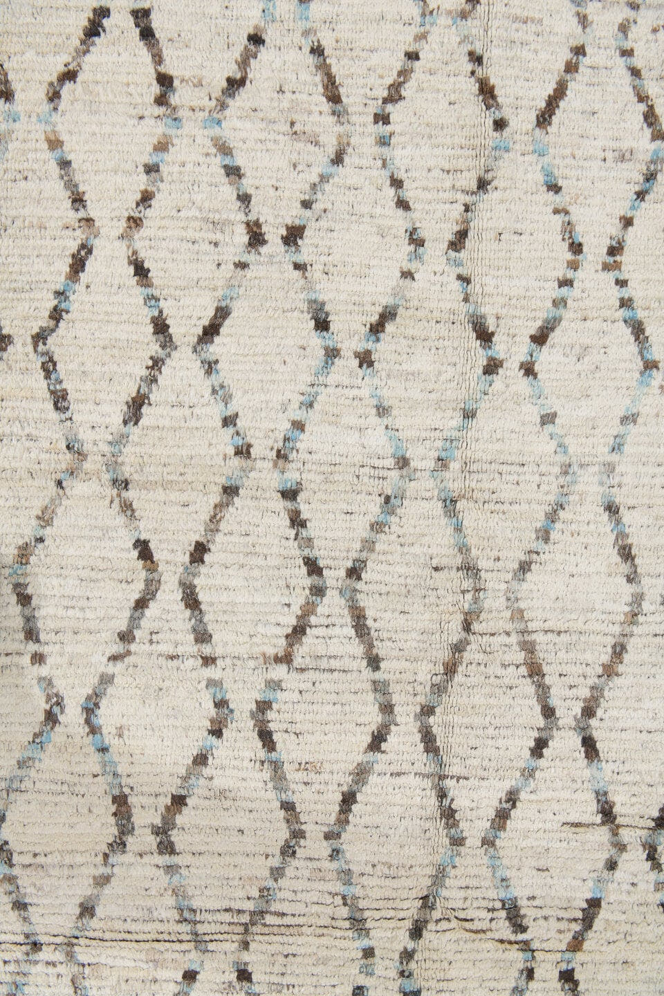 10' x 12' one-of-a-kind handmade vintage Tulu large size rug. Color palette: ivory, brown, charcoal, taupe, faint blue