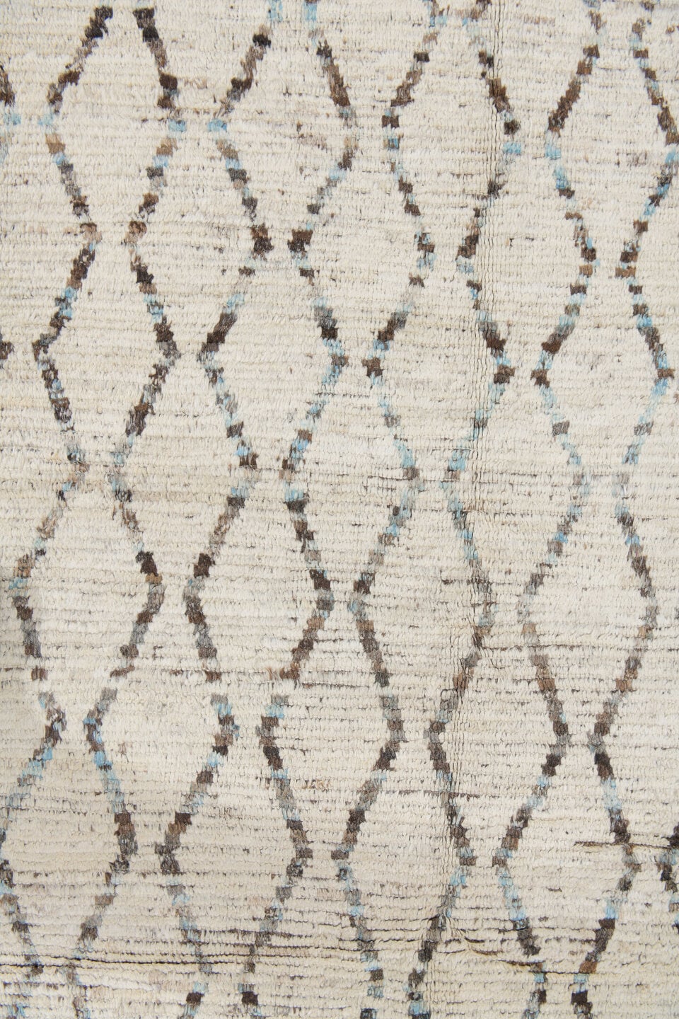 10' x 12' one-of-a-kind handmade vintage Tulu large size rug. Color palette: ivory, brown, charcoal, taupe, faint blue