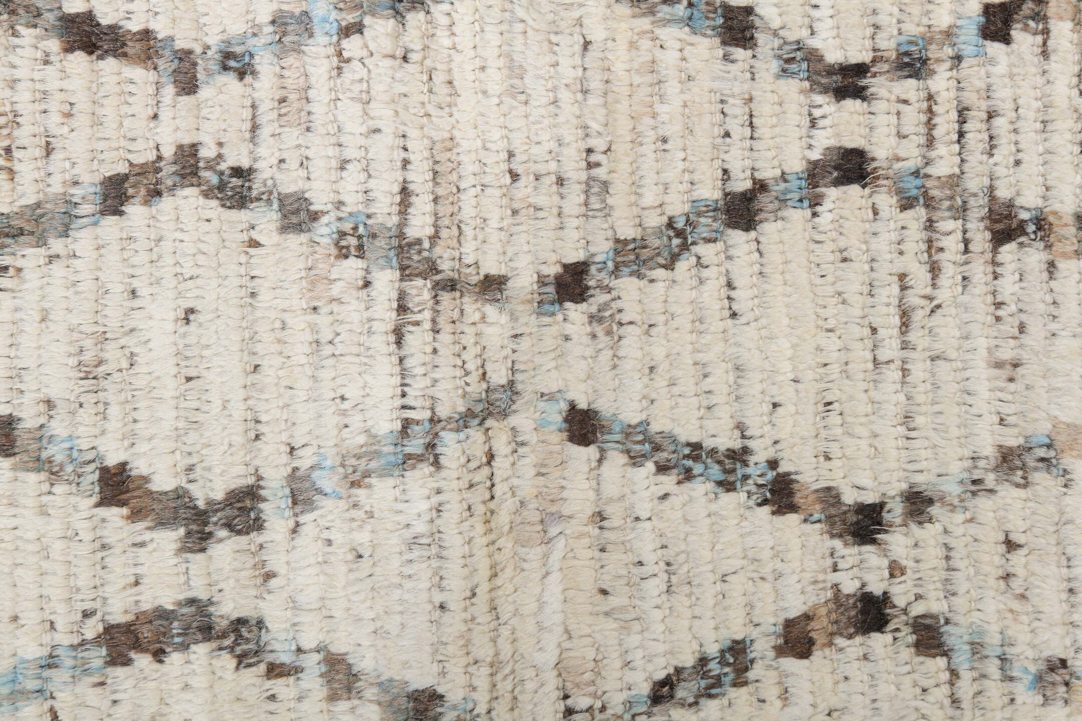 10' x 12' one-of-a-kind handmade vintage Tulu large size rug. Color palette: ivory, brown, charcoal, taupe, faint blue