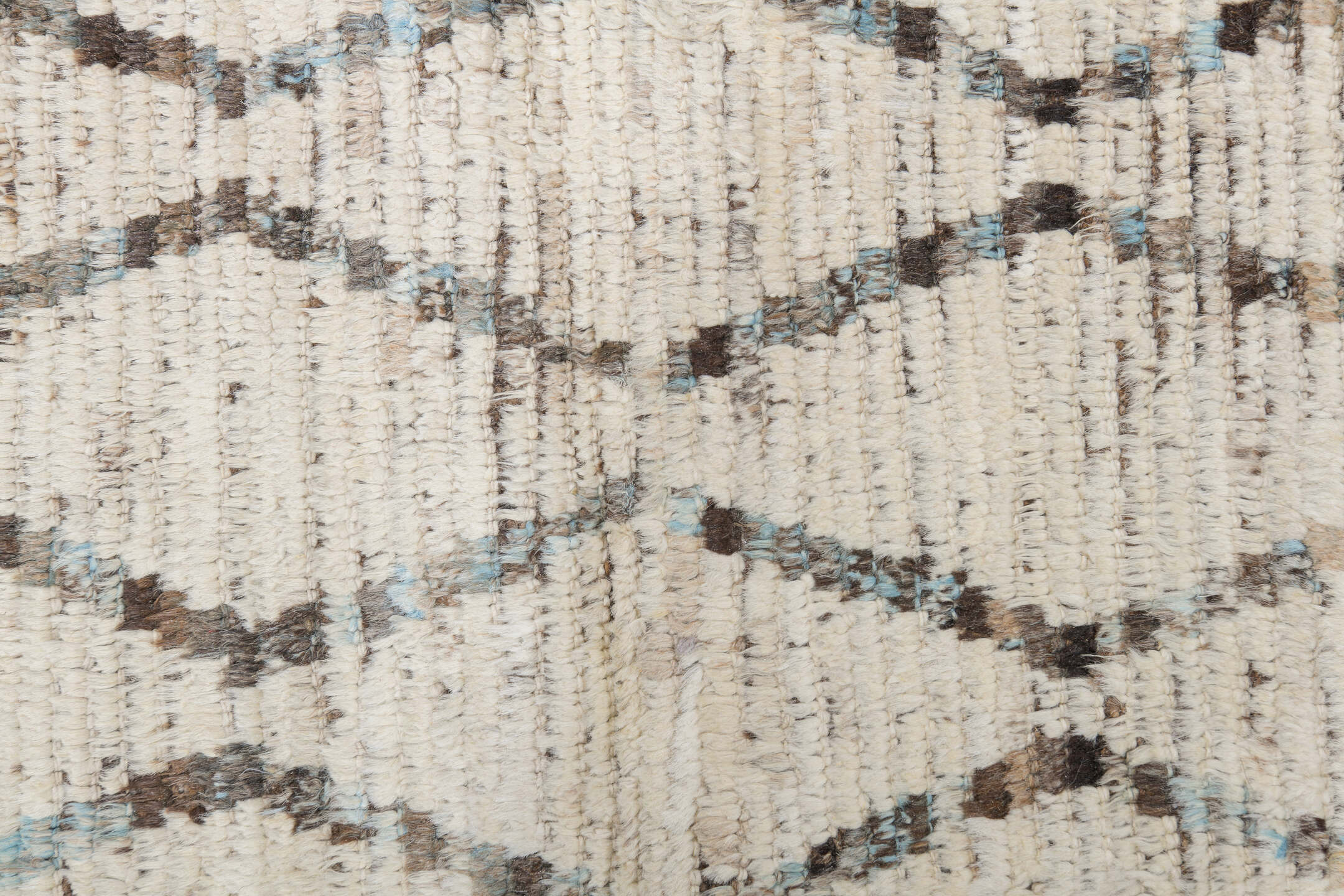 10' x 12' one-of-a-kind handmade vintage Tulu large size rug. Color palette: ivory, brown, charcoal, taupe, faint blue