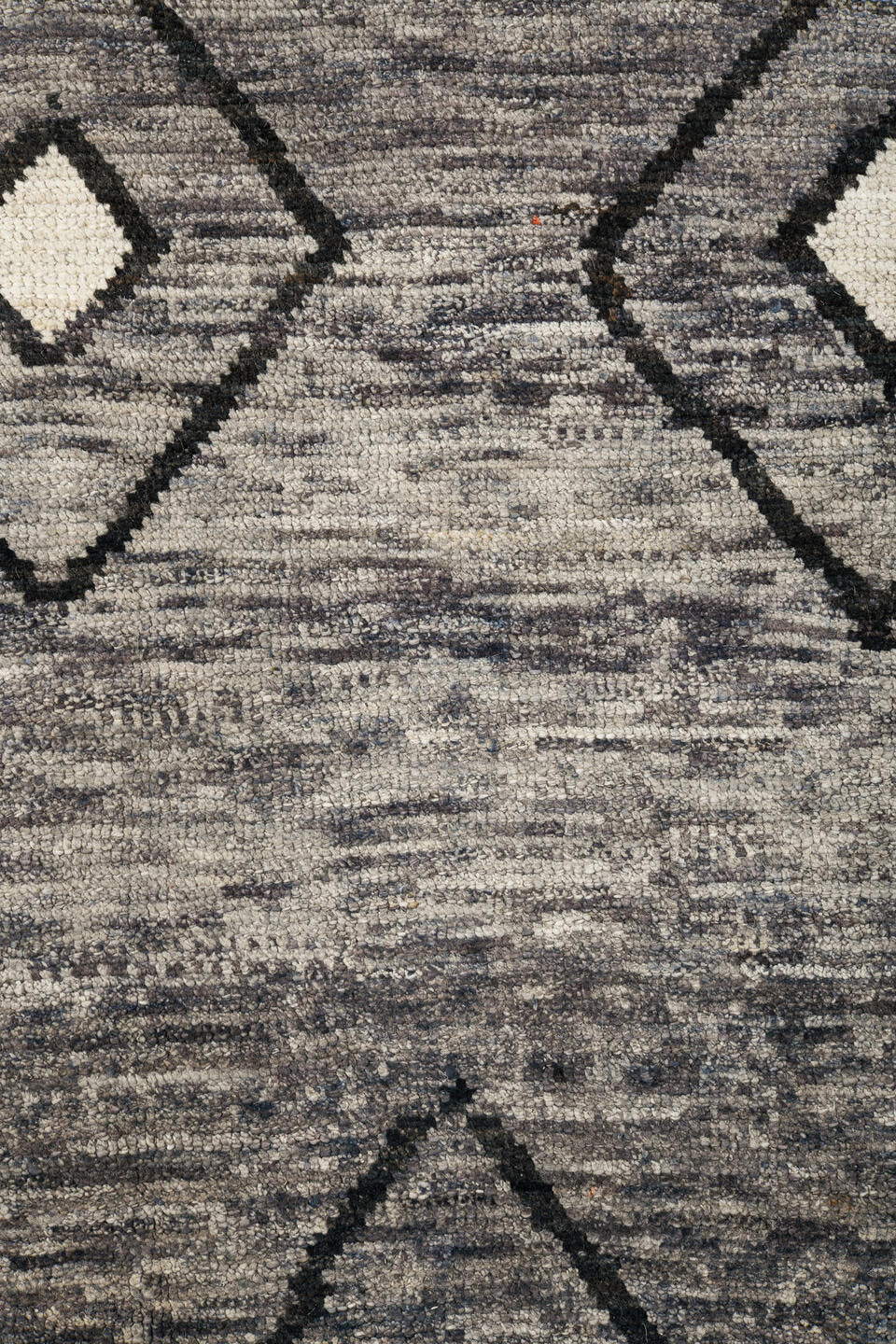 9' x 11' one-of-a-kind handmade vintage Tulu large size rug. Color palette: gray, ivory, charcoal, black