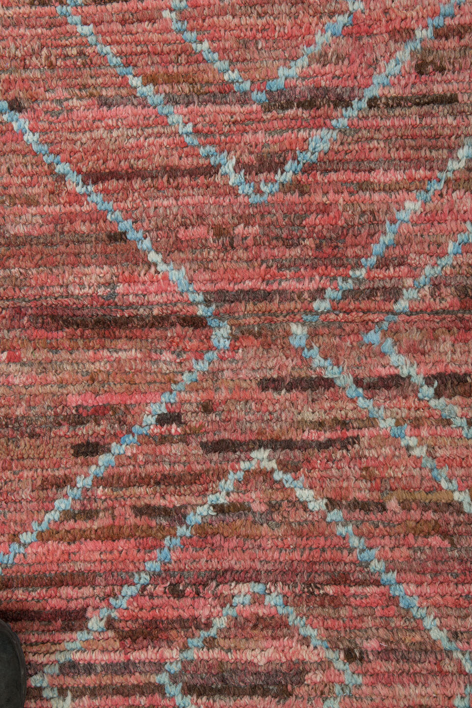 10' x 14' one-of-a-kind handmade vintage Tulu large size rug. Color palette: rose, taupe, pale aqua, dusty coral, brown
