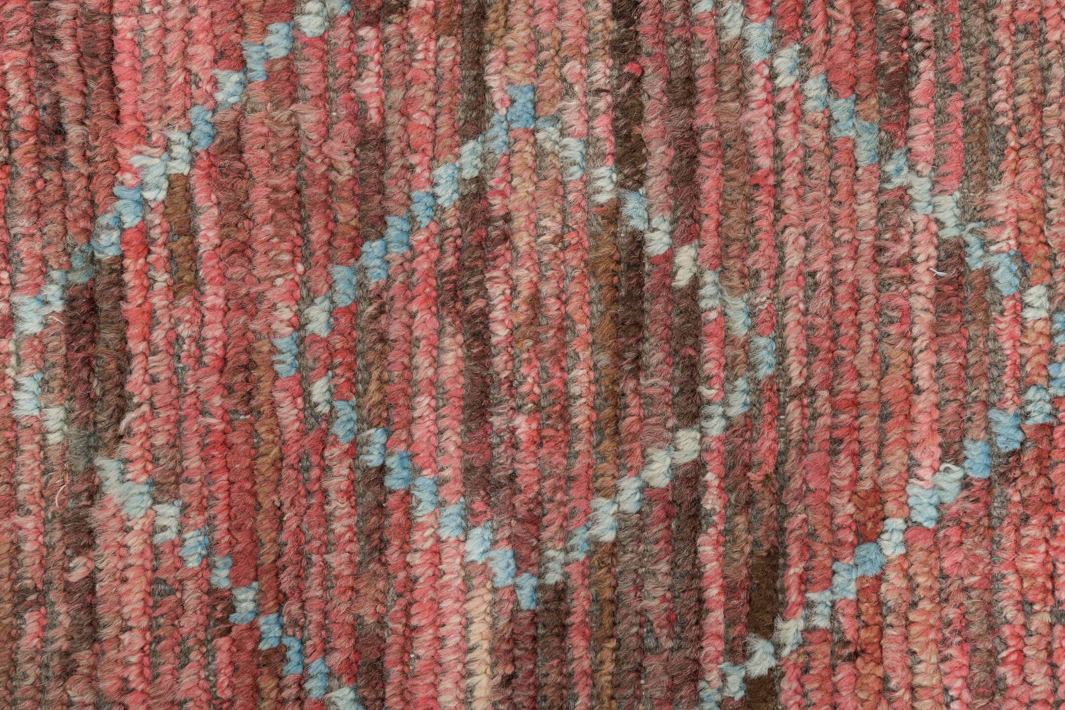 10' x 14' one-of-a-kind handmade vintage Tulu large size rug. Color palette: rose, taupe, pale aqua, dusty coral, brown