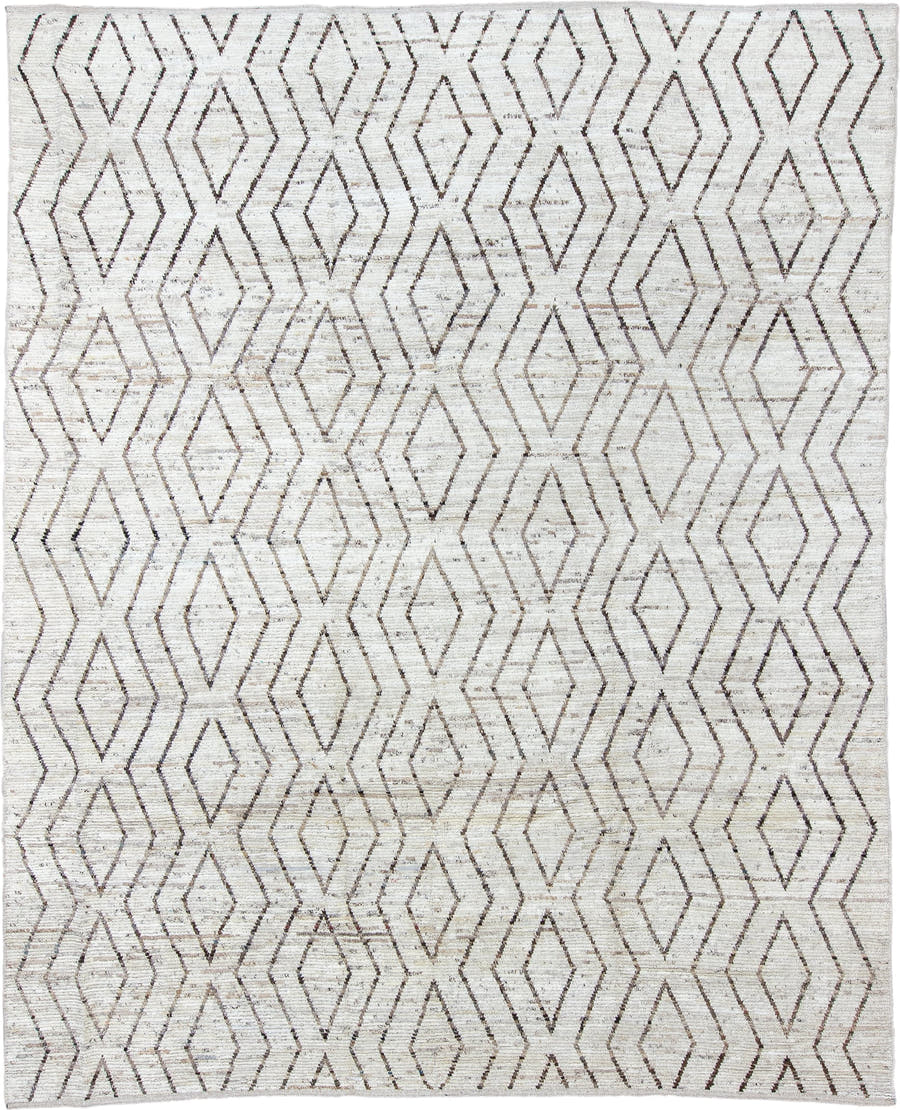 10' x 13' one-of-a-kind handmade vintage Tulu large size rug. Color palette: ivory, taupe, brown, beige, gray