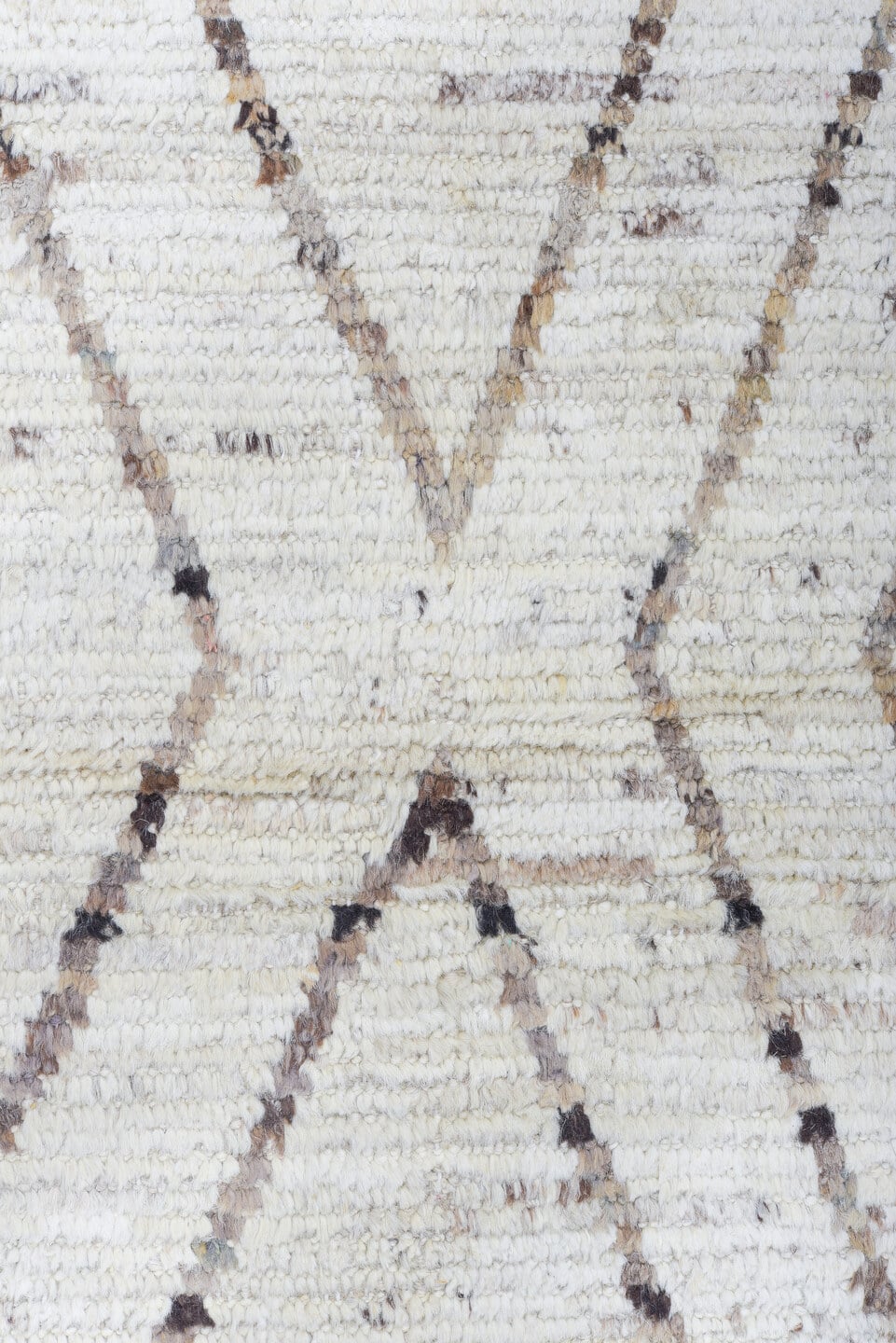 10' x 13' one-of-a-kind handmade vintage Tulu large size rug. Color palette: ivory, taupe, brown, beige, gray