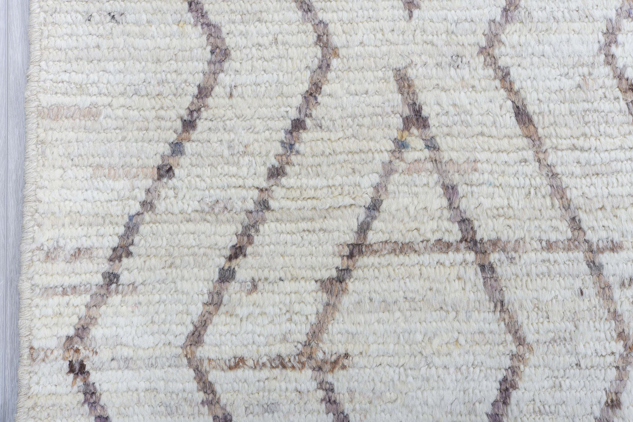 10' x 13' one-of-a-kind handmade vintage Tulu large size rug. Color palette: ivory, taupe, brown, beige, gray